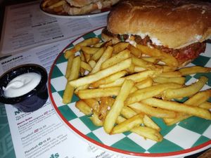 Plantball sub and fries at Frankie & Benny's - Fort Shopping in Glasgow