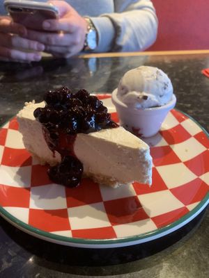 vegan cheesecake and ice cream  at Frankie & Benny's in Dumbarton