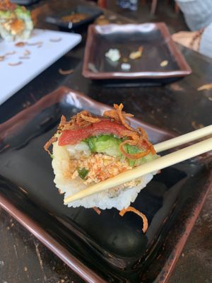 No not Tuna.. marinated tomato 🍅  at Akira Sushi in Santa Cruz