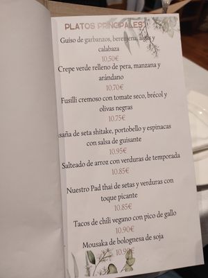 Menu at Curcuma in Vigo
