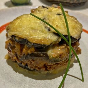 Moussaka with 🌱 cheese  at Curcuma in Vigo