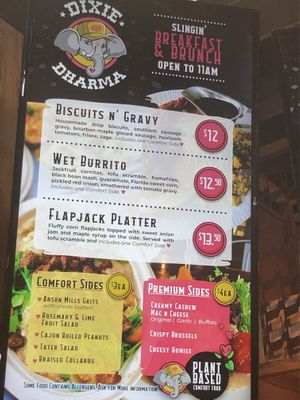 Nice menu at Dharma Southern Kitchen in Tampa