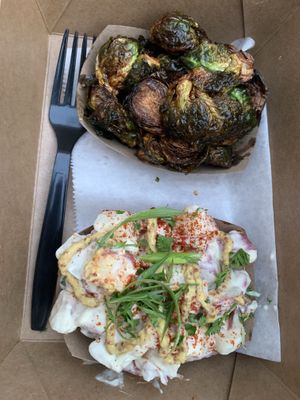 Potato salad and Brussels sprouts  at Dharma Southern Kitchen in Tampa