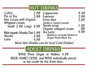 all drinks can be made vegan at Spring Green General Store in Spring Green