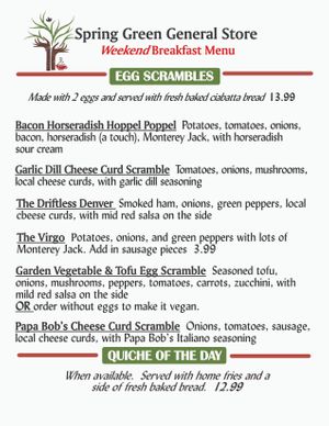Page 1 of Lunch menu at Spring Green General Store in Spring Green