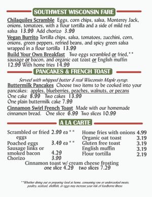 Page 1 of Weekend Breakfast Menu at Spring Green General Store in Spring Green