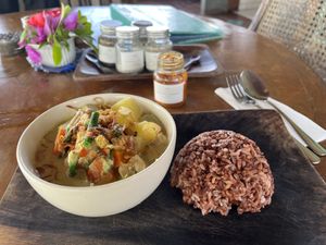 Veg curry and rice  at Seeds Restaurant in Abang