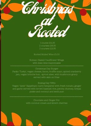 Christmas menu, incredible food! Best vegan and veggie restaurant at Rooted in Bath