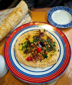 Whipped Lemon Hummus And Rough Cut Pesto at Rooted in Bath