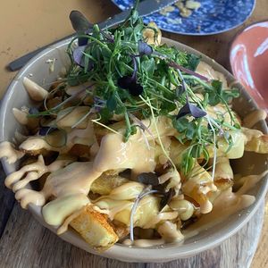 Mushroom poutine (vegan version)  at Rooted in Bath
