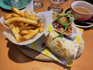 Vegan wrap; not sure how they cram all the ingredients in! at Rooted in Bath