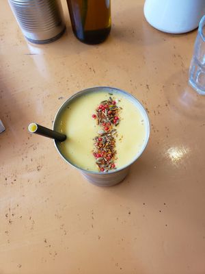 Delicious mango lassi at Rooted in Bath