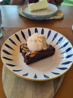 Chocolate Brownie with Ice Cream at Rooted in Bath