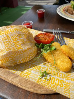 Vegan breakfast muffin and hash browns at Rooted in Bath