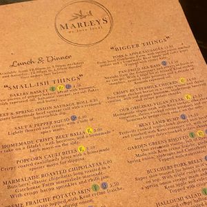 Menu sept 2020 at Marley's in Folkestone