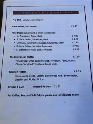 food menu - can be veganized  at Kaffeehaus Amadeus in Lanchester