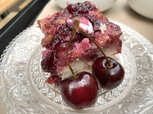 Cherry cake 🍒 🍰 SO moist!!  at A Praça in Sintra