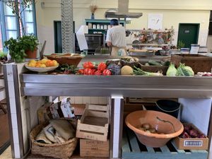 Kitchen, there was more seating on the wall to the left  at A Praça in Sintra