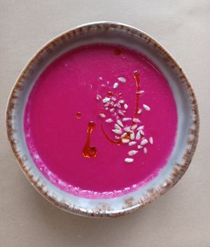 Delicious vegan beet orange soup at A Praça in Sintra
