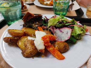 Spinach Pie with roasted veg and salad.  at A Praça in Sintra