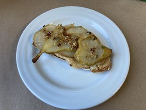 Pear and peanut butter bruschetta ... amazing!!! at A Praça in Sintra