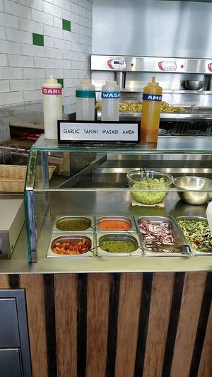 Salads and sauces. at Maoz in The Hague
