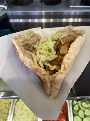Wholegrain pita with mushroom shoarma: very tasty! The fried oyster mushrooms have a nice umami taste.  at Maoz in The Hague