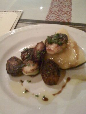 From the ever changing dinner menu…balsamic Brussel sprouts with acorn squash.   at Natural Oasis Cafe in Rochester