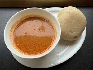 Vegan ground nut soup with eba at Mary's African Cuisine in Halifax