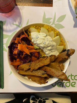 Seitán salad with yoghurt (can be ordered without it) at A Porta Verde in Santiago De Compostela