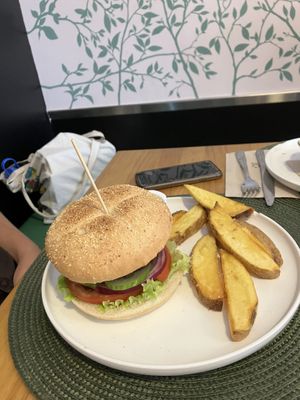 Burger with falafel  at A Porta Verde in Santiago De Compostela