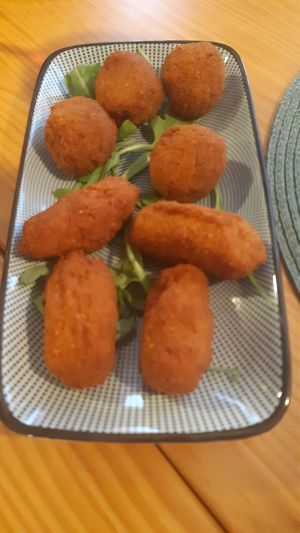 mushroom and walnut, and carrot and leek croquettes at A Porta Verde in Santiago De Compostela