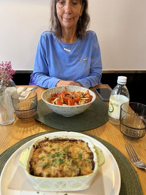 Lasagne and noodle bowl  at A Porta Verde in Santiago De Compostela