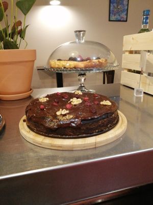Vegan chocolate cake at A Porta Verde in Santiago De Compostela