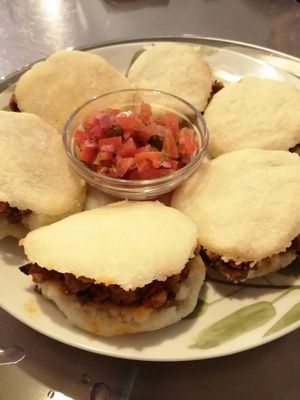 Arepas con soja texturizada at A Porta Verde in Santiago De Compostela