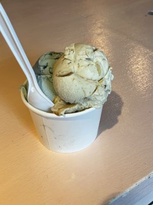 Just peachy, mint chip and chocolate underneath   at KOKOS Ice Cream (West Nash) in Nashville