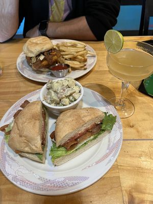 BLT with potato salad, buffalo tofu sandwich with fries, and a banana daiquiri   at So Radish in Arvada