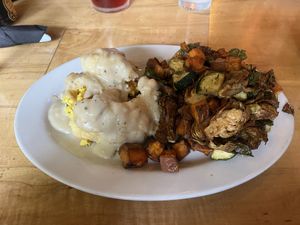 Delish veggie hash and biscuit and gravy   at So Radish in Arvada