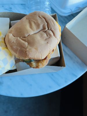 Amazing fish sandwich   at Honeybee Burger in Los Angeles