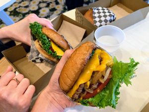 Couple of good burgers at Honeybee Burger in Los Angeles