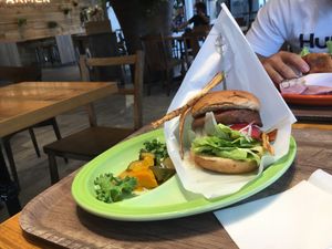 Vegan cheese burger  at Mr Farmer in Sodegaura