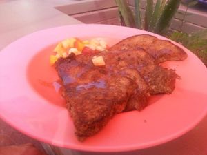 Vegan french toast and a side of fruit at Date & Thyme - Help Yourself in Key West