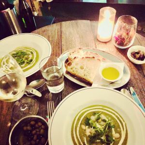 Soup and sourdough  at Peppe's in Bondi