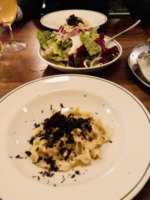 Truffle pasta and salad at Peppe's in Bondi