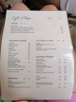 Menu July 2021 at Café du Temps in Aix-en-provence