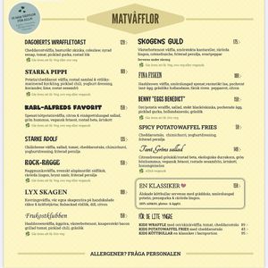 The menu for waffles   at Älskade Traditioner in Stockholm
