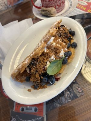 Sweet option with ice cream, whipped cream, blueberries and biscoff crumble   at Älskade Traditioner in Stockholm