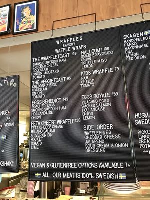 Savory waffle menu at Älskade Traditioner in Stockholm