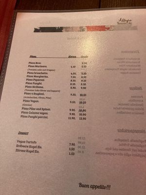 Vegane Karte at Allegro in Guenzburg