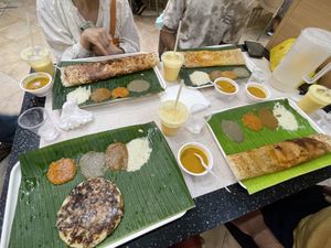 Dosas, uttapam, mango lassi   at Murugan Idli Shop in Central Singapore